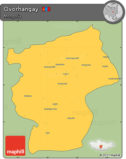 Savanna Style Simple Map of Ovorhangay, cropped outside
