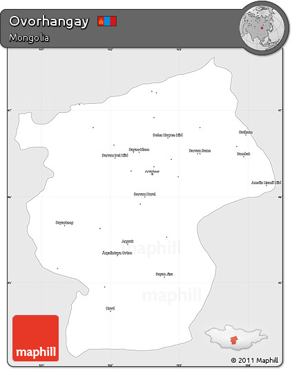 Silver Style Simple Map of Ovorhangay, single color outside