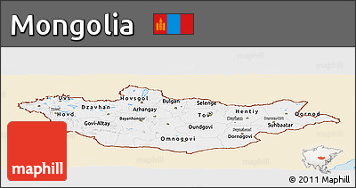 Classic Style Panoramic Map of Mongolia, single color outside