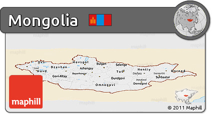 Classic Style Panoramic Map of Mongolia, single color outside