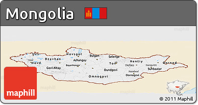 Classic Style Panoramic Map of Mongolia, single color outside