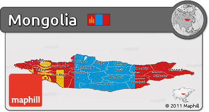 Flag Panoramic Map of Mongolia, flag centered