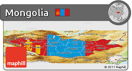 Flag Panoramic Map of Mongolia, physical outside