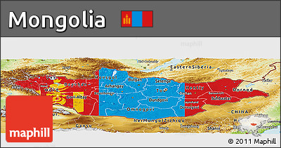 Flag Panoramic Map of Mongolia, physical outside