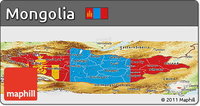 Flag Panoramic Map of Mongolia, physical outside