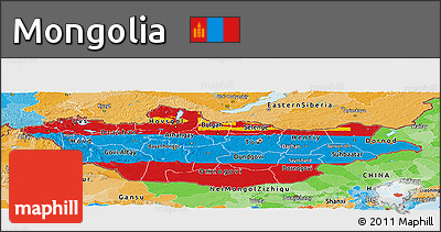 Flag Panoramic Map of Mongolia, political outside, flag rotated