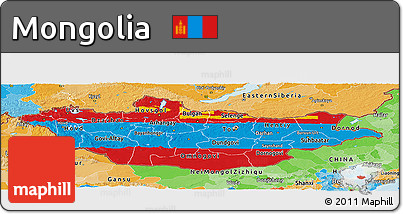 Flag Panoramic Map of Mongolia, political outside, flag rotated
