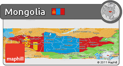 Flag Panoramic Map of Mongolia, political outside