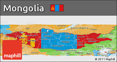 Flag Panoramic Map of Mongolia, political outside