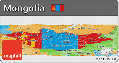 Flag Panoramic Map of Mongolia, political outside