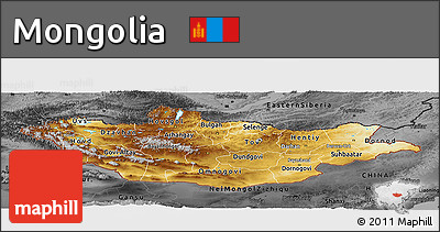 Physical Panoramic Map of Mongolia, darken, desaturated