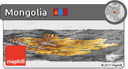 Physical Panoramic Map of Mongolia, darken, desaturated