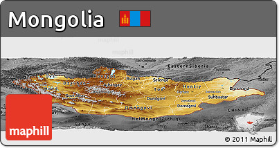 Physical Panoramic Map of Mongolia, darken, desaturated