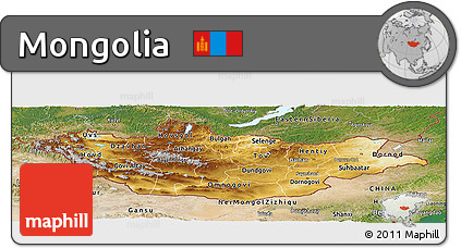 Physical Panoramic Map of Mongolia, satellite outside