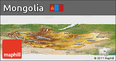 Physical Panoramic Map of Mongolia, satellite outside