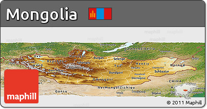 Physical Panoramic Map of Mongolia, satellite outside