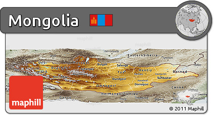 Physical Panoramic Map of Mongolia, semi-desaturated