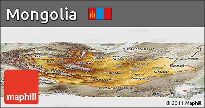 Physical Panoramic Map of Mongolia, semi-desaturated