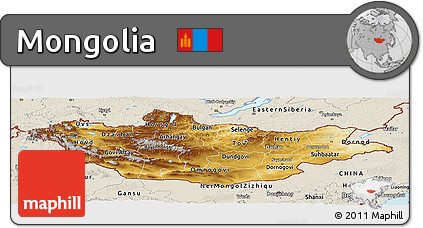Physical Panoramic Map of Mongolia, shaded relief outside