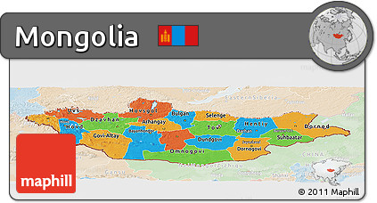 Political Panoramic Map of Mongolia, lighten
