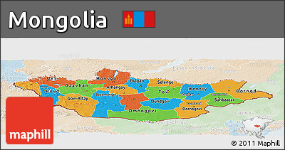 Political Panoramic Map of Mongolia, lighten