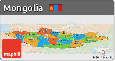 Political Panoramic Map of Mongolia, lighten
