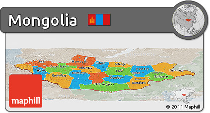 Political Panoramic Map of Mongolia, lighten, semi-desaturated