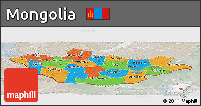 Political Panoramic Map of Mongolia, lighten, semi-desaturated