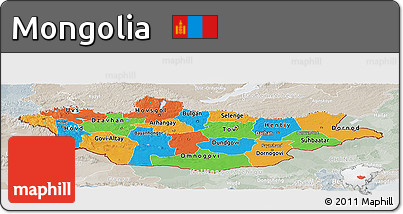 Political Panoramic Map of Mongolia, lighten, semi-desaturated
