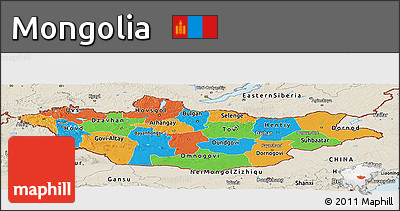 Political Panoramic Map of Mongolia, shaded relief outside