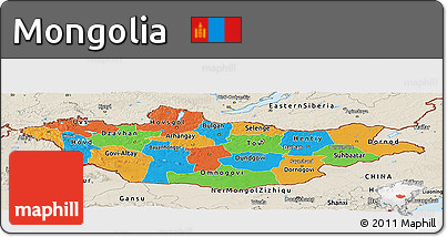 Political Panoramic Map of Mongolia, shaded relief outside