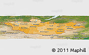 Political Shades Panoramic Map of Mongolia, satellite outside