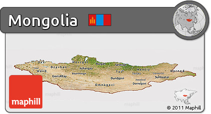 Satellite Panoramic Map of Mongolia, cropped outside