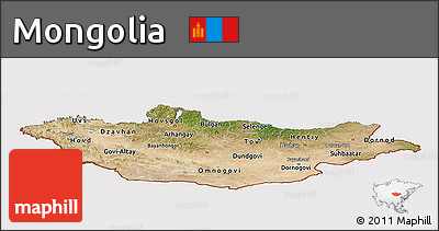 Satellite Panoramic Map of Mongolia, cropped outside