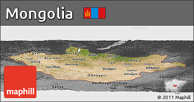 Satellite Panoramic Map of Mongolia, darken, desaturated