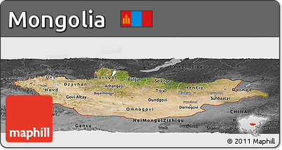 Satellite Panoramic Map of Mongolia, darken, desaturated