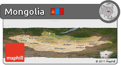 Satellite Panoramic Map of Mongolia, darken