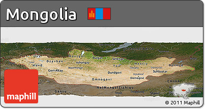 Satellite Panoramic Map of Mongolia, darken