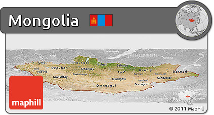 Satellite Panoramic Map of Mongolia, lighten, desaturated