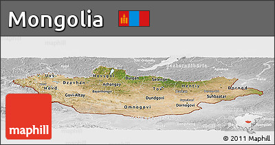 Satellite Panoramic Map of Mongolia, lighten, desaturated