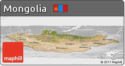 Satellite Panoramic Map of Mongolia, lighten, desaturated