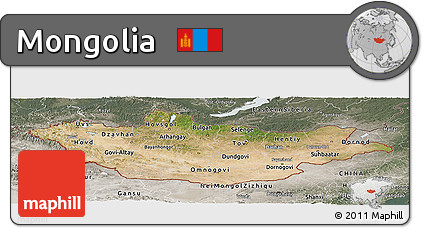 Satellite Panoramic Map of Mongolia, semi-desaturated