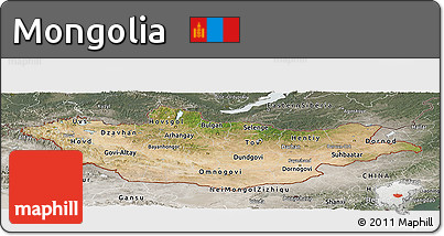 Satellite Panoramic Map of Mongolia, semi-desaturated