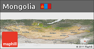 Satellite Panoramic Map of Mongolia, semi-desaturated