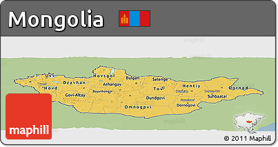Savanna Style Panoramic Map of Mongolia, single color outside