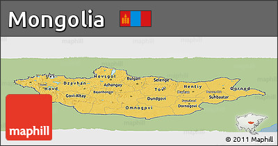 Savanna Style Panoramic Map of Mongolia, single color outside