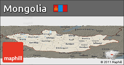 Shaded Relief Panoramic Map of Mongolia, darken