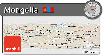 Shaded Relief Panoramic Map of Mongolia