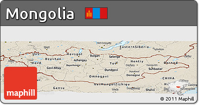 Shaded Relief Panoramic Map of Mongolia