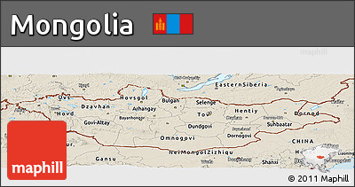 Shaded Relief Panoramic Map of Mongolia